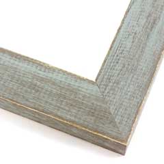 This simple, flat faced frame features rustic wood with a light wash. The natural grain and wood color shows through the sanded, grey-blue varnish, giving the frame a soft, antiqued appearance.

1-1/2 " wide: ideal for small and medium images.  Whether photography or paintings, rural scenes and simple images will look striking in this frame.